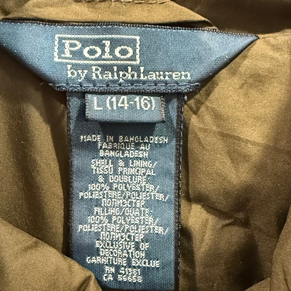Polo Ralph Lauren kids size 14/16 Large green quilted snap front barn coat
